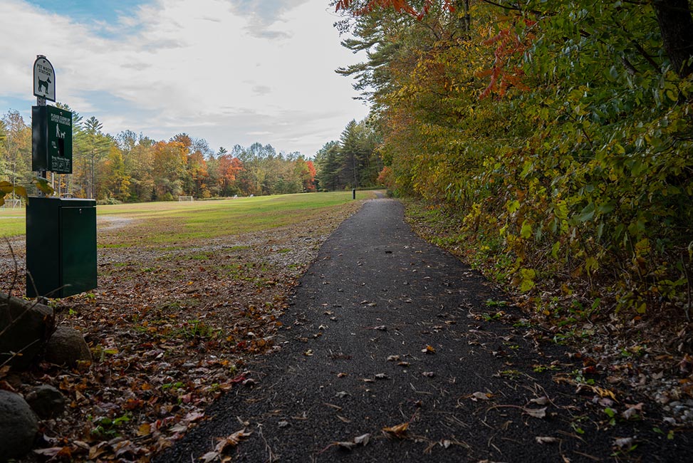 nature walking trail with dog bag station