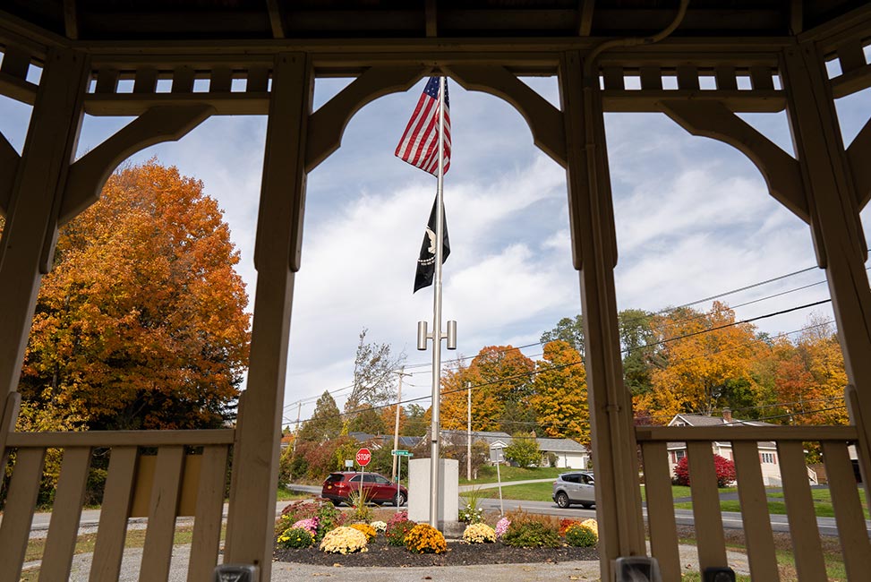 view of veterans park memorial from inside gazebo